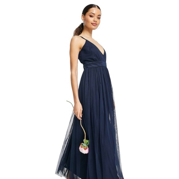 ANAYA WITH LOVE Tulle Plunge V Neck Maxi size 2 Navy Bridesmaid Wedding Formal - Picture 4 of 14